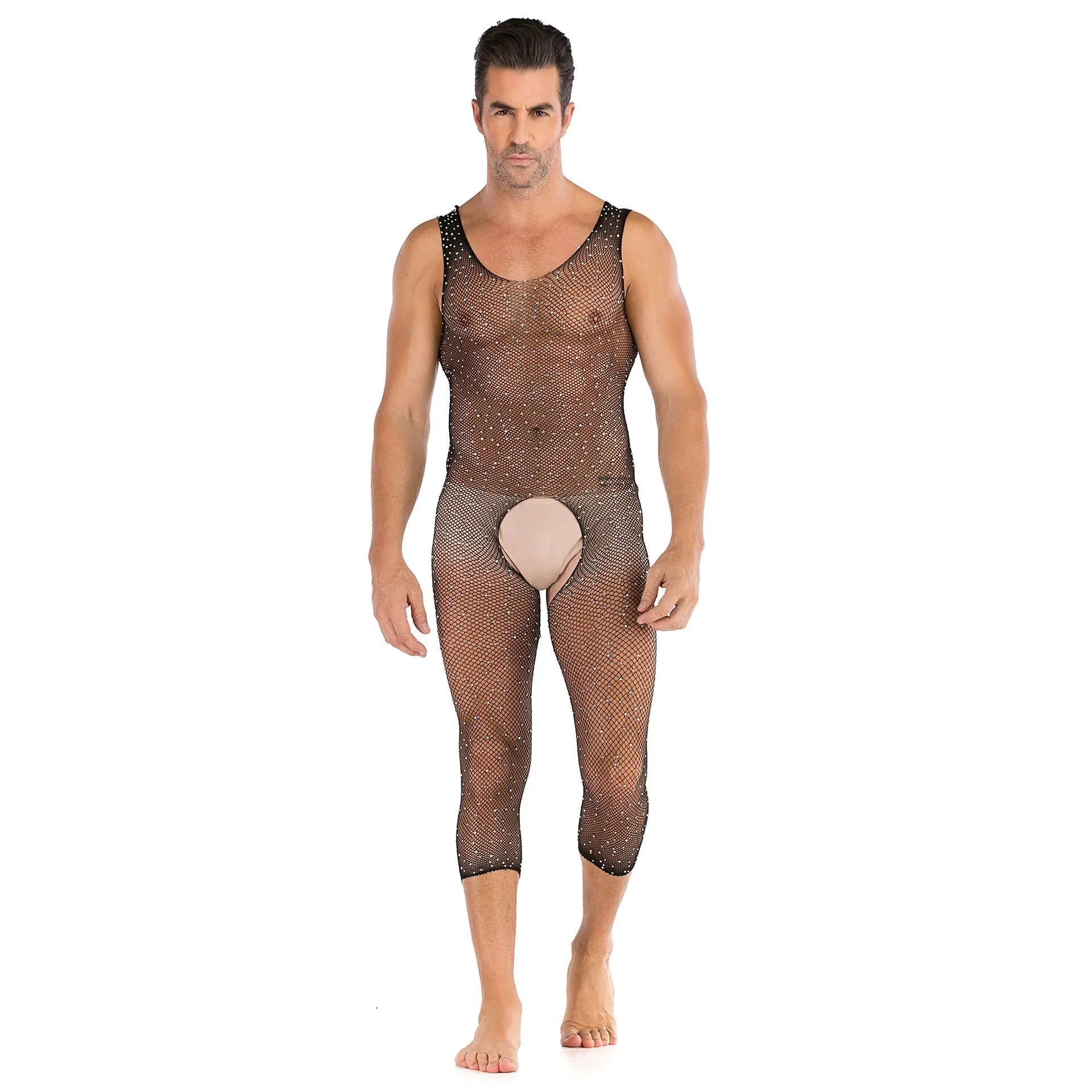 Men's Long Sleeved One-piece Shiny with Diamond