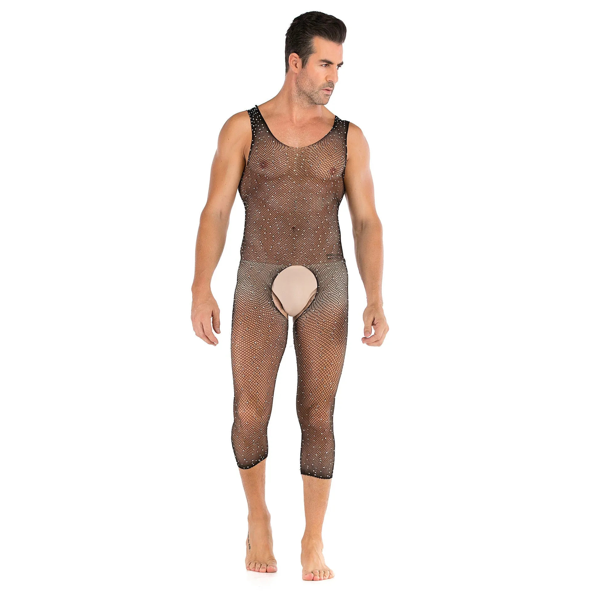 Men's Long Sleeved One-piece Shiny with Diamond
