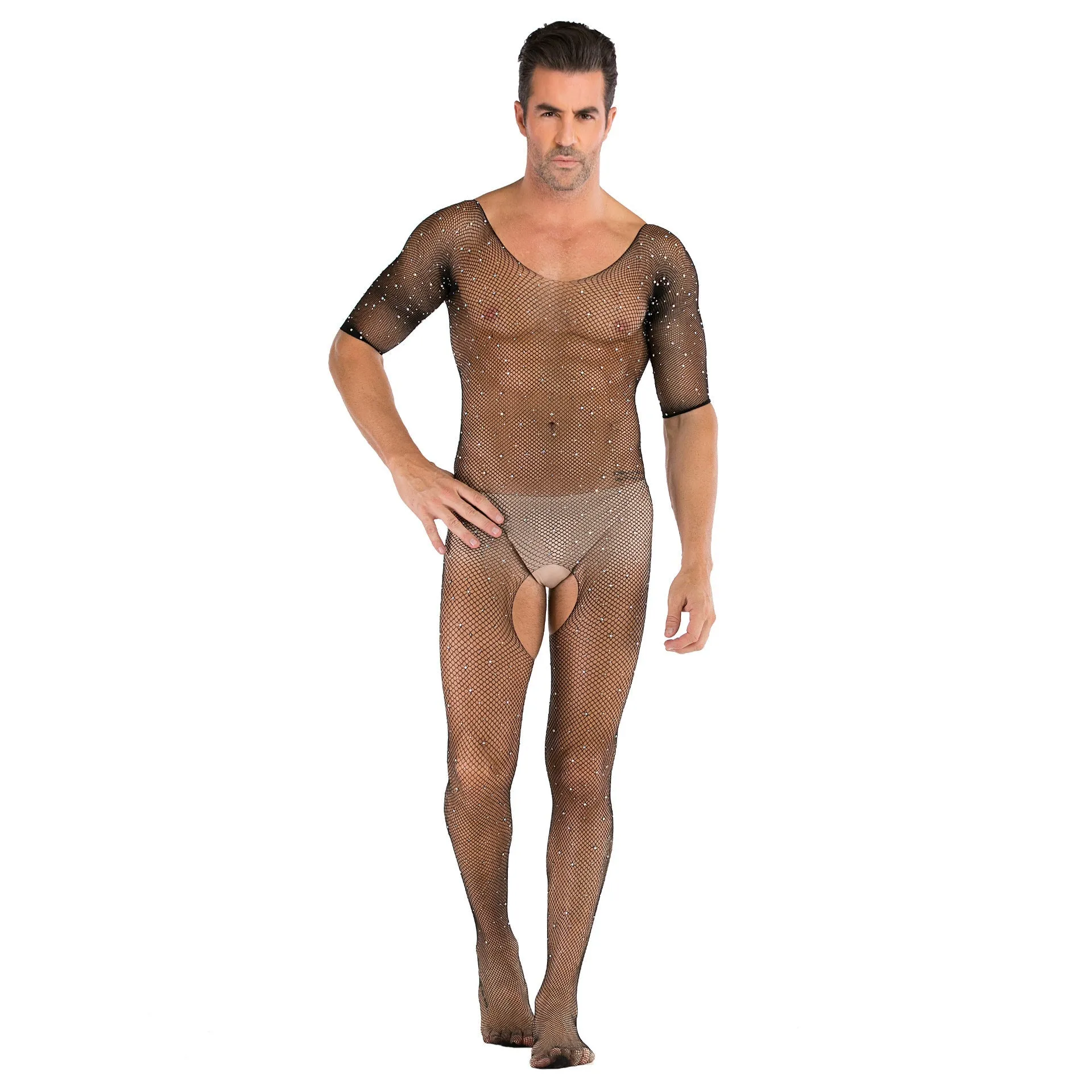 Men's Long Sleeved One-piece Shiny with Diamond