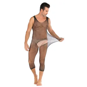 Men's Sexy Open Range One-piece Shiny Full-body Stocking with Diamonds