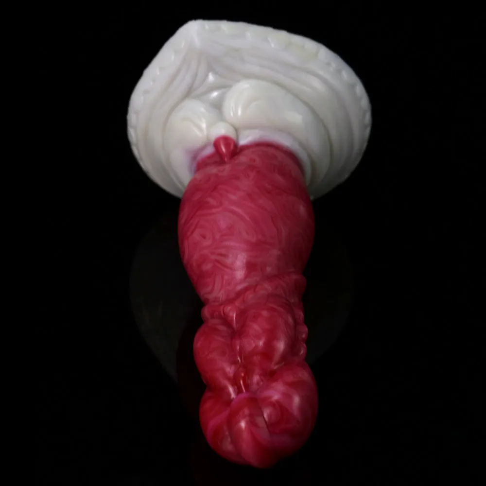 Monster Big Belly Glossy Swirly Patterns Silicone Dildo With Suction Cup
