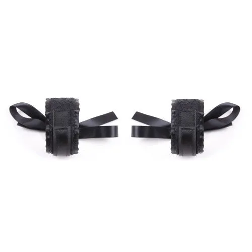 Naughty Toys Black Lace-Satin Blindfold with Hand Cuffs