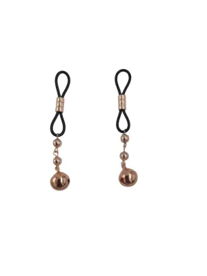 Picante Rose Gold Silicone Nipple Clamps | Bell Charm Pendant | Adjustable