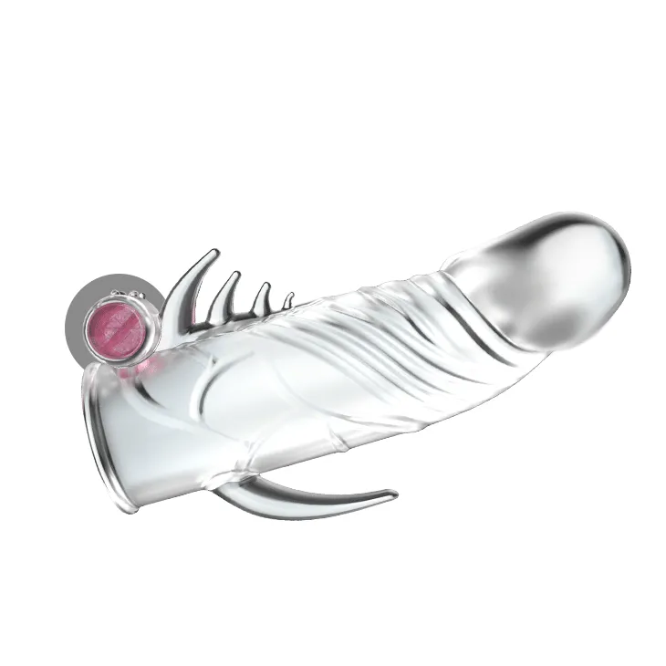 Powerful Vibrating Crystal Penis Sleeve L:13cm - D:3.6cm Male Delay Soft Silicone Penis Vibrating Sleeve Condom Enlargement Extender Reusable Condoms Extension Sleeve Adult Toy For Men