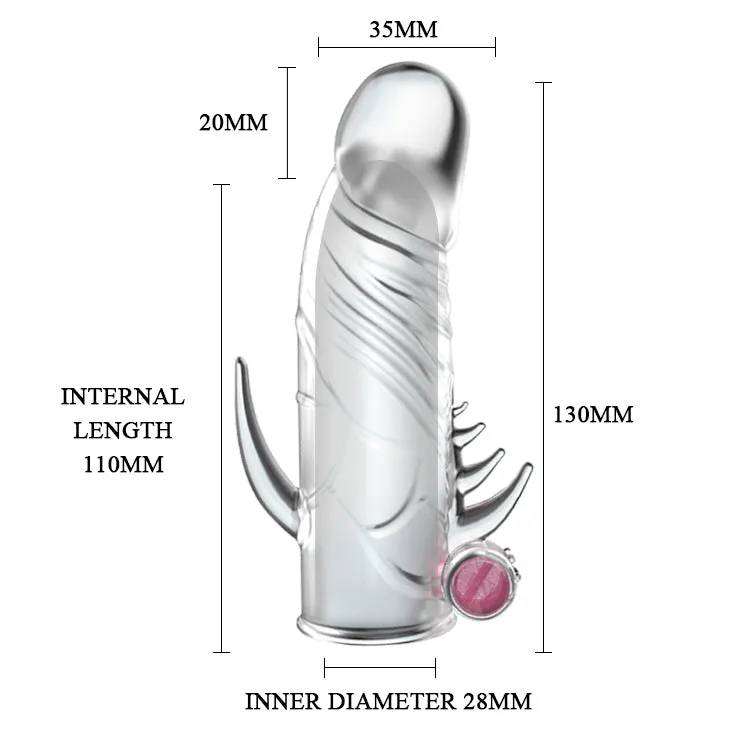 Powerful Vibrating Crystal Penis Sleeve L:13cm - D:3.6cm Male Delay Soft Silicone Penis Vibrating Sleeve Condom Enlargement Extender Reusable Condoms Extension Sleeve Adult Toy For Men