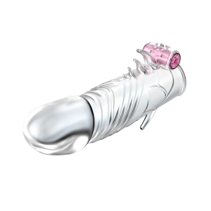 Powerful Vibrating Crystal Penis Sleeve L:13cm - D:3.6cm Male Delay Soft Silicone Penis Vibrating Sleeve Condom Enlargement Extender Reusable Condoms Extension Sleeve Adult Toy For Men