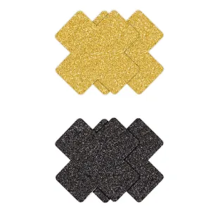 Pretty Pasties Black and Gold Glitter Crosses - Set of 2