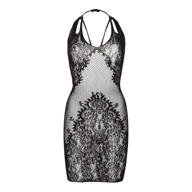 Rochie sexy LEG AVENUE Sexy Seamless Net and Lace Black Dress. lenjerie erotică din plasă și dantelă. negru. mărime universală. model 86064
