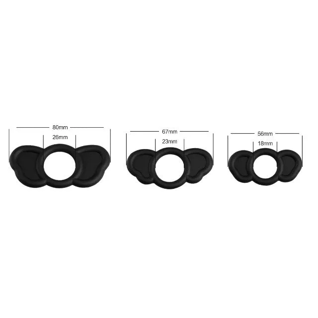 Set 3 inele pentru penis B SERIES POWER Elephant Rings. pentru stimularea erectiei. din silicon. negru. diametre 18 mm / 23 mm / 26mm