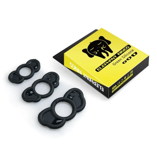 Set 3 inele pentru penis B SERIES POWER Elephant Rings. pentru stimularea erectiei. din silicon. negru. diametre 18 mm / 23 mm / 26mm