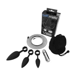 Set plug anal BATHMATE Anal Training Plugs Vibe. 3 dopuri anale   vibrator bullet cu 10 funcții de vibrație. negru cu argintiu