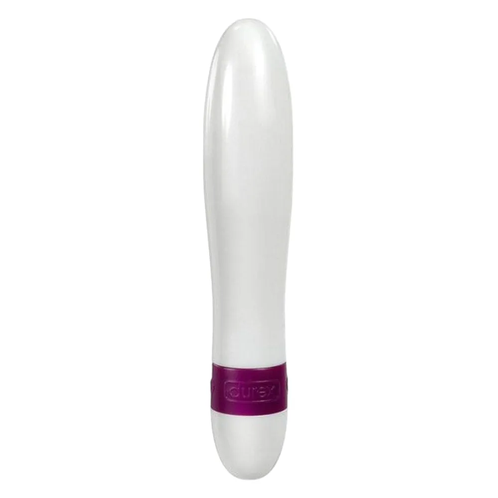 Stimulator clitoris DUREX Intense Pure Fantasy. cu vibrații multiple. rezistent la apă. lungime 15 cm. alb cu mov