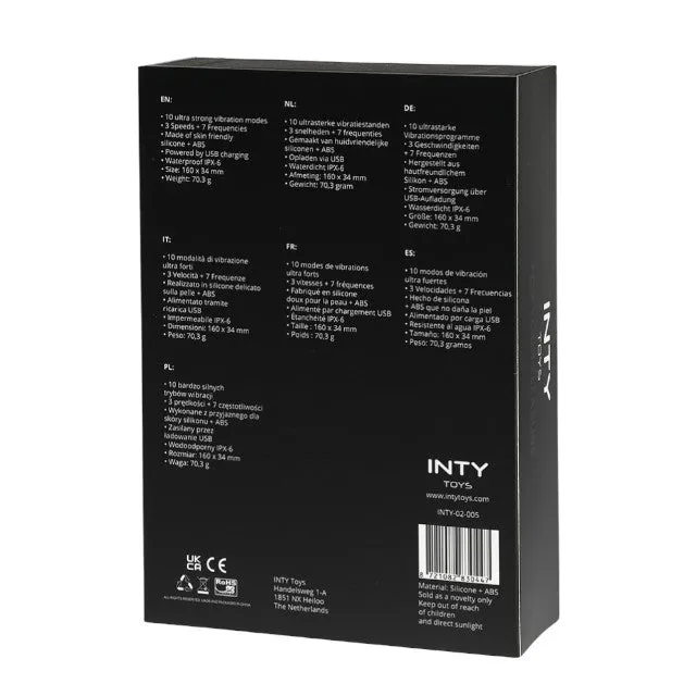 Stimulator clitoris INTY TOYS BLISS. din silicon lichid. cu 10 funcții de vibrații ultra-puternice. rezistent la apă IPX6. roz