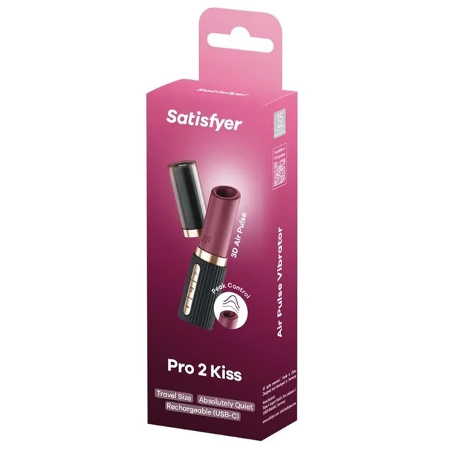 Stimulator clitoris SATISFYER PRO 2 KISS. design discret în formă de ruj. 11 funcții de vibrație. 3 viteze. rezistent la apă IPX7. negru cu mov