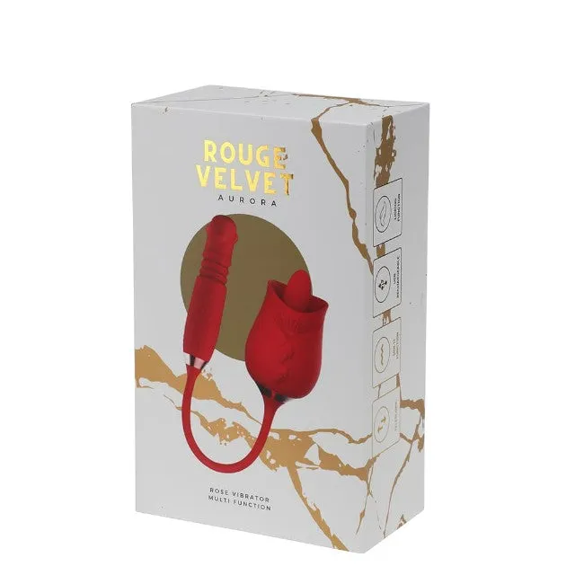 Stimulator dublu pentru clitoris ROUGE VELVET Aurora. 10 funcții de rotație. simulare sex oral și vibrații ultra-puternice. roșu