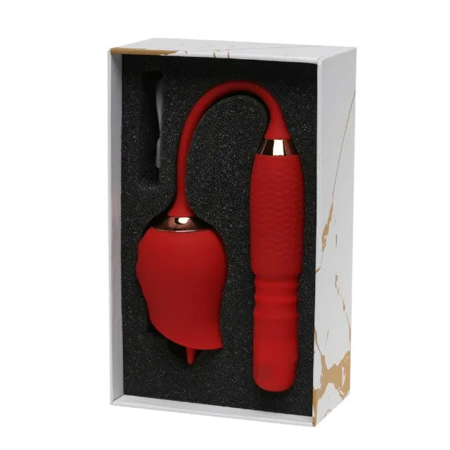 Stimulator dublu pentru clitoris ROUGE VELVET Aurora. 10 funcții de rotație. simulare sex oral și vibrații ultra-puternice. roșu