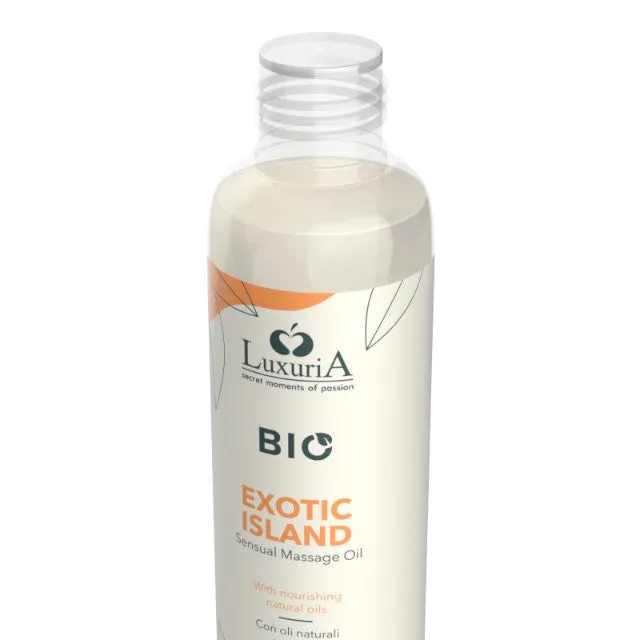 Ulei de masaj LUXURIA Bio Exotic Island. cu uleiuri naturale. fără parabeni. aromă fructată și dulce. 100 ml (portocaliu)
