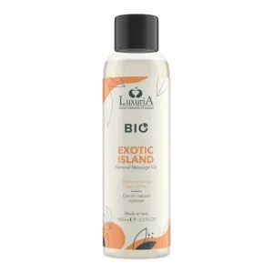 Ulei de masaj LUXURIA Bio Exotic Island. cu uleiuri naturale. fără parabeni. aromă fructată și dulce. 100 ml (portocaliu)
