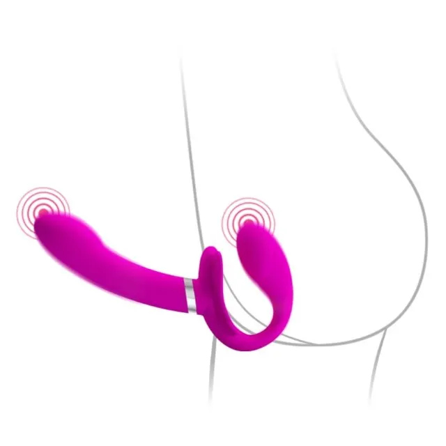 Vibrator dublu PRETTY LOVE VALERIE. strap-on fără ham. 12 funcții de vibrație. culoare roz. lungime 19.2 cm