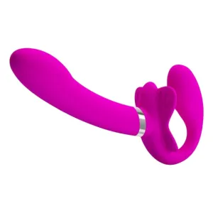Vibrator dublu PRETTY LOVE VALERIE. strap-on fără ham. 12 funcții de vibrație. culoare roz. lungime 19.2 cm