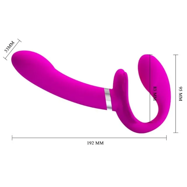 Vibrator dublu PRETTY LOVE VALERIE. strap-on fără ham. 12 funcții de vibrație. culoare roz. lungime 19.2 cm