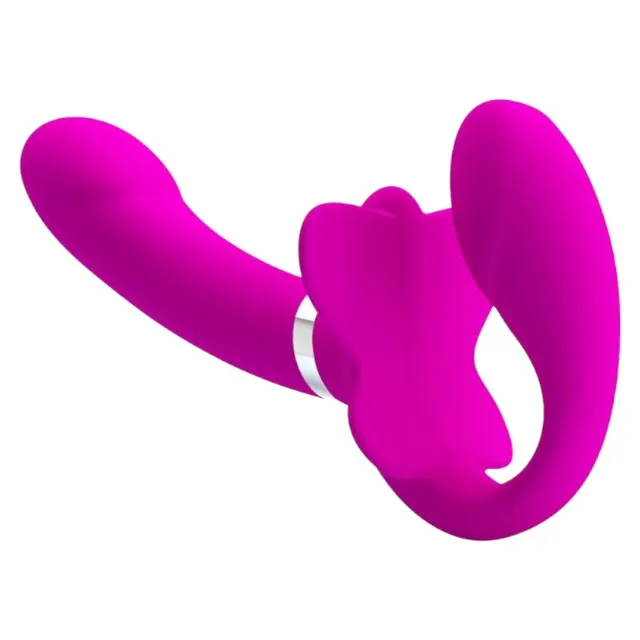 Vibrator dublu PRETTY LOVE VALERIE. strap-on fără ham. 12 funcții de vibrație. culoare roz. lungime 19.2 cm