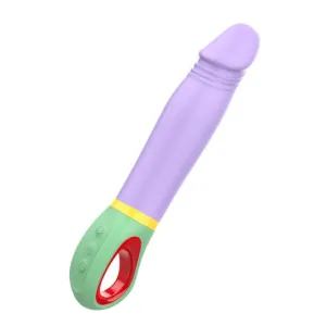 Vibrator INTENSE VELMA. din silicon de înaltă calitate. 9 funcții de vibrație. rezistent la apă IPX7. lungime inserabilă 12.6 cm. mov cu verde