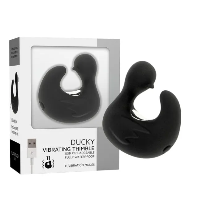 Vibrator pentru deget BLACK & SILVER Ducky Vibrating Thimble. în formă de rățușcă. cu 11 funcții de vibrație. negru