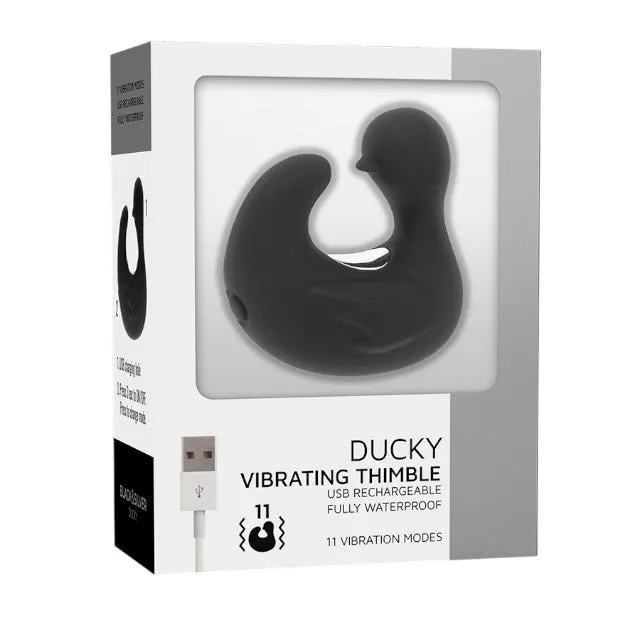 Vibrator pentru deget BLACK & SILVER Ducky Vibrating Thimble. în formă de rățușcă. cu 11 funcții de vibrație. negru