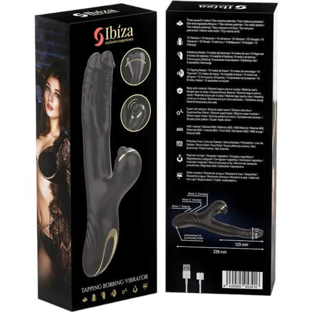 Vibrator rabbit dublu IBIZA Two Dragons. din silicon hipoalergenic. 10 funcții de vibrație. 10 funcții de tapping. negru