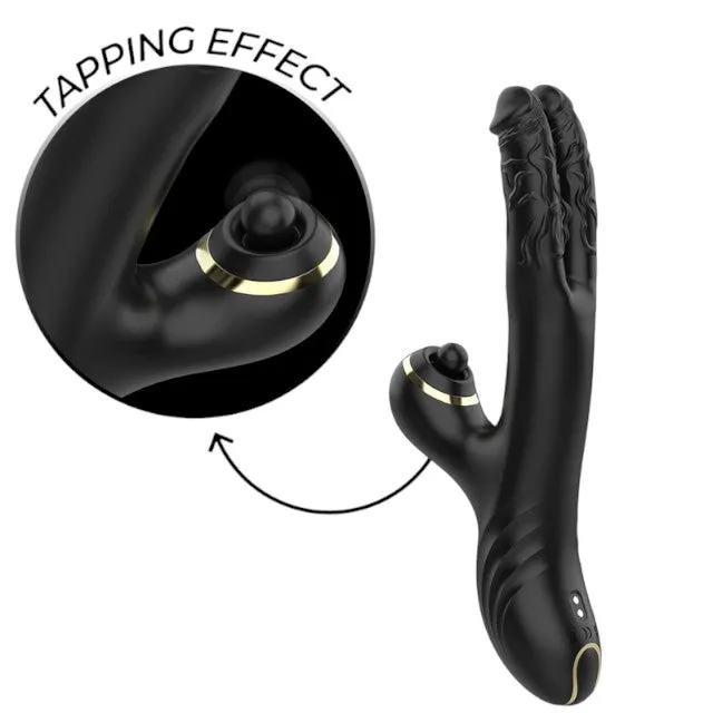 Vibrator rabbit dublu IBIZA Two Dragons. din silicon hipoalergenic. 10 funcții de vibrație. 10 funcții de tapping. negru