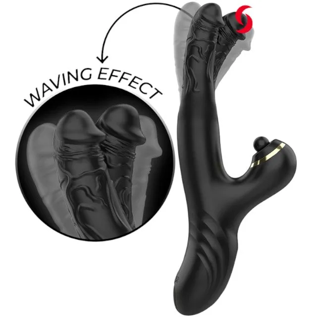 Vibrator rabbit dublu IBIZA Two Dragons. din silicon hipoalergenic. 10 funcții de vibrație. 10 funcții de tapping. negru