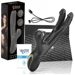 Vibrator rabbit dublu IBIZA Two Dragons. din silicon hipoalergenic. 10 funcții de vibrație. 10 funcții de tapping. negru
