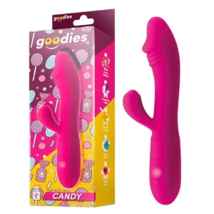 Vibrator rabbit GOODIES Sweetie Pleasures CANDY. cu stimulator dublu. din silicon premium. 10 funcții de vibrație. roz fuchsia