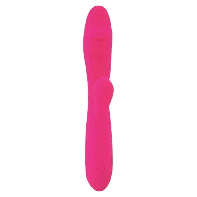 Vibrator rabbit GOODIES Sweetie Pleasures CANDY. cu stimulator dublu. din silicon premium. 10 funcții de vibrație. roz fuchsia