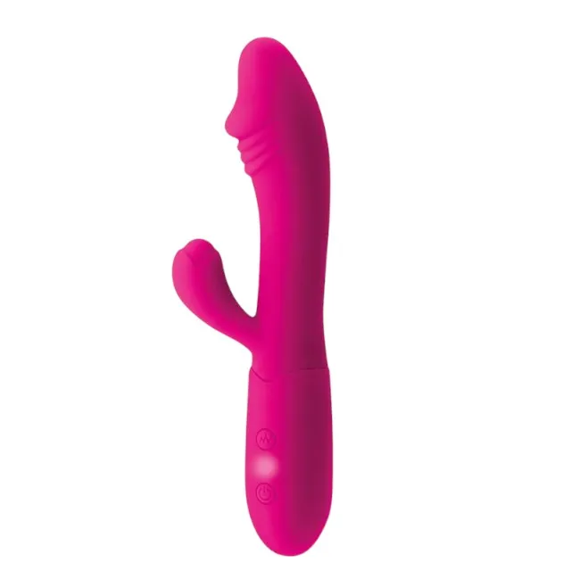 Vibrator rabbit GOODIES Sweetie Pleasures CANDY. cu stimulator dublu. din silicon premium. 10 funcții de vibrație. roz fuchsia
