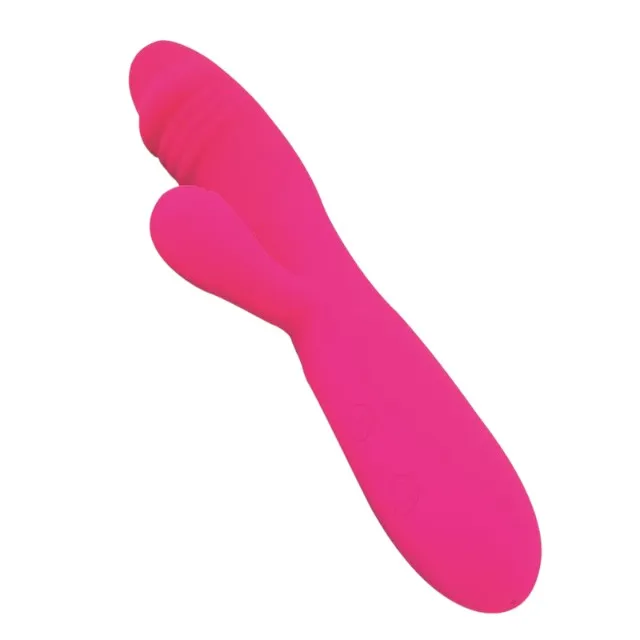 Vibrator rabbit GOODIES Sweetie Pleasures CANDY. cu stimulator dublu. din silicon premium. 10 funcții de vibrație. roz fuchsia