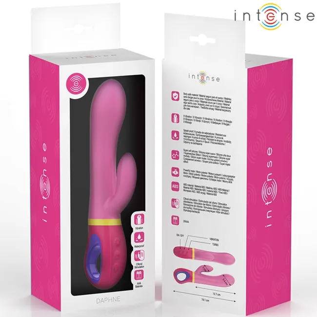 Vibrator rabbit INTENSE DAPHNE. pentru stimularea clitorisului și punctului G. 9 funcții de vibrație. lungime inserabilă 12.7 cm. roz