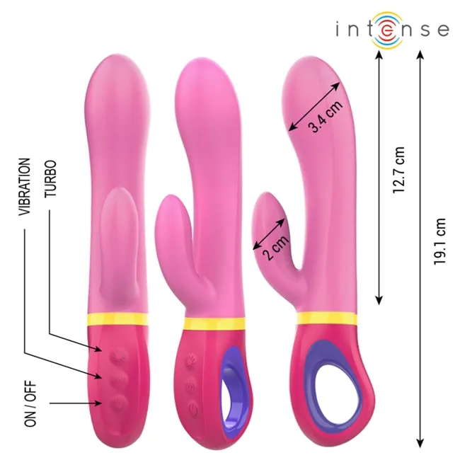 Vibrator rabbit INTENSE DAPHNE. pentru stimularea clitorisului și punctului G. 9 funcții de vibrație. lungime inserabilă 12.7 cm. roz