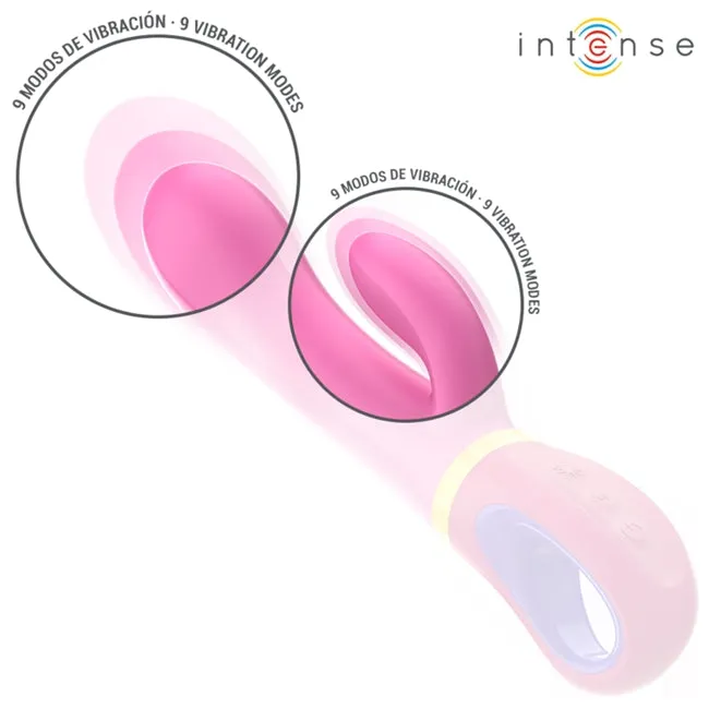 Vibrator rabbit INTENSE DAPHNE. pentru stimularea clitorisului și punctului G. 9 funcții de vibrație. lungime inserabilă 12.7 cm. roz